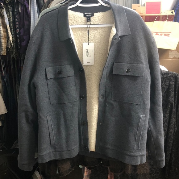 Reiss Other - Reiss Heritage Fleece Lined Knit Button Up Jacket Mid Gray Melange